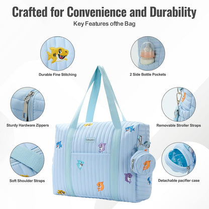 3pc Diaper Bag Tote Set, Hospital Bag for Labor & Delivery, Maternity Travel Bag with Changing Pad & Pacifier Case