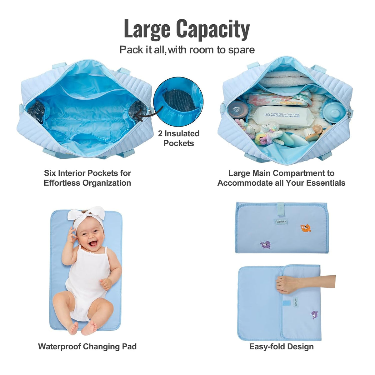 3pc Diaper Bag Tote Set, Hospital Bag for Labor & Delivery, Maternity Travel Bag with Changing Pad & Pacifier Case