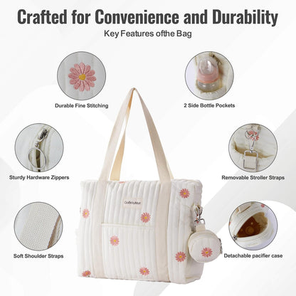 3pc Diaper Bag Tote Set, Hospital Bag for Labor & Delivery, Maternity Travel Bag with Changing Pad & Pacifier Case