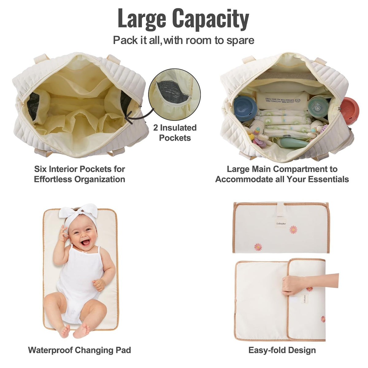 3pc Diaper Bag Tote Set, Hospital Bag for Labor & Delivery, Maternity Travel Bag with Changing Pad & Pacifier Case