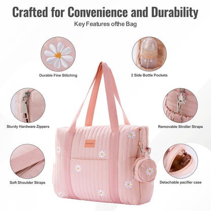 3pc Diaper Bag Tote Set, Hospital Bag for Labor & Delivery, Maternity Travel Bag with Changing Pad & Pacifier Case