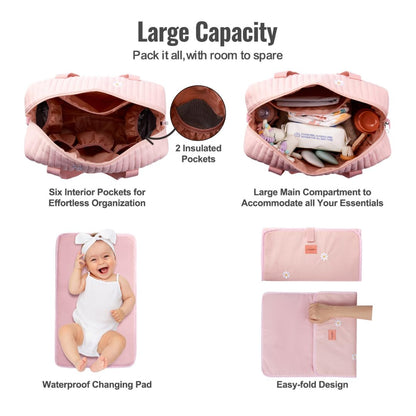3pc Diaper Bag Tote Set, Hospital Bag for Labor & Delivery, Maternity Travel Bag with Changing Pad & Pacifier Case