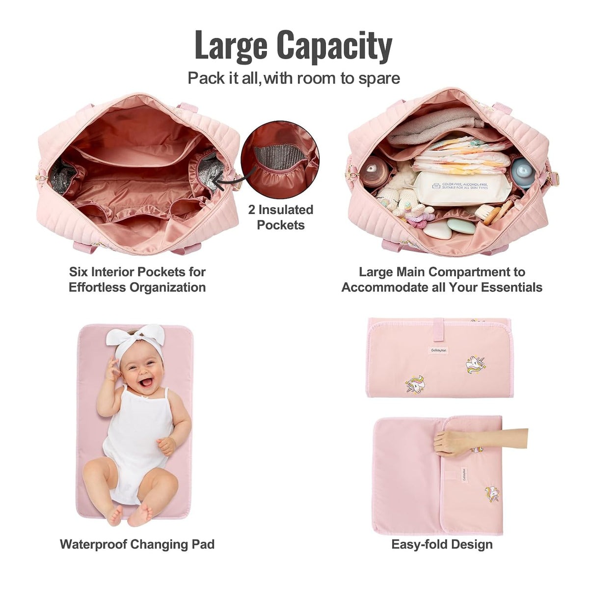 3pc Diaper Bag Tote Set, Hospital Bag for Labor & Delivery, Maternity Travel Bag with Changing Pad & Pacifier Case