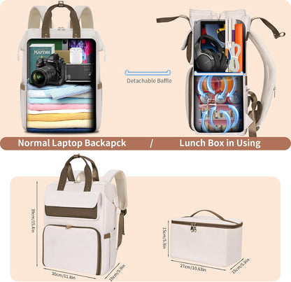 Lunch Backpack for Women, 15.6 Inch Laptop Backpack with Insulated Cooler Lunch box, Nurse Backpack for Teacher Work Travel College Picnic,Black-Grey