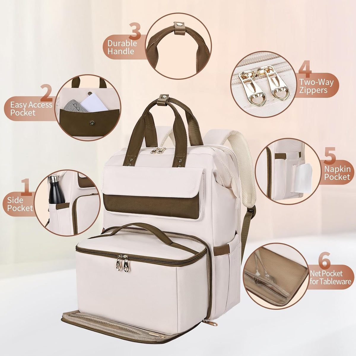 Lunch Backpack for Women, 15.6 Inch Laptop Backpack with Insulated Cooler Lunch box, Nurse Backpack for Teacher Work Travel College Picnic,Black-Grey