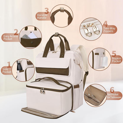 Lunch Backpack for Women, 15.6 Inch Laptop Backpack with Insulated Cooler Lunch box, Nurse Backpack for Teacher Work Travel College Picnic,Black-Grey