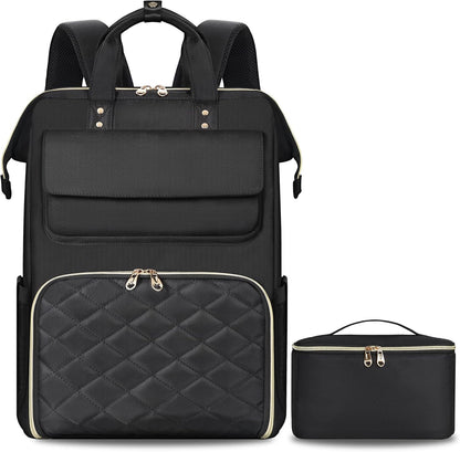 Lunch Backpack for Women, 15.6 Inch Laptop Backpack with Insulated Cooler Lunch box, Nurse Backpack for Teacher Work Travel College Picnic,Black-Grey