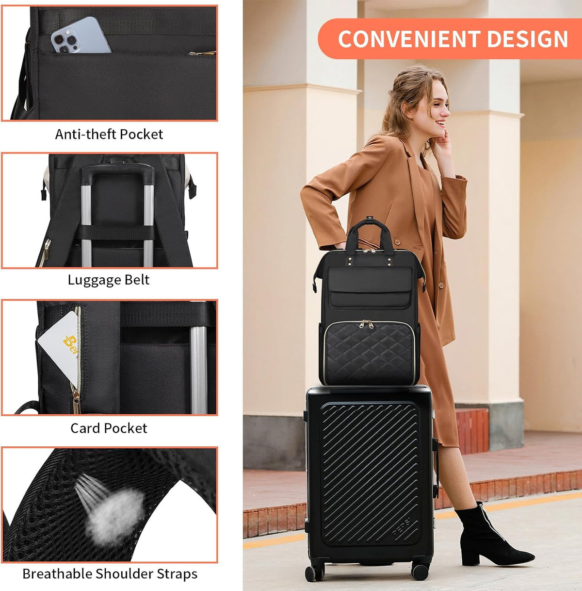 Lunch Backpack for Women, 15.6 Inch Laptop Backpack with Insulated Cooler Lunch box, Nurse Backpack for Teacher Work Travel College Picnic,Black-Grey
