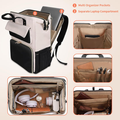 Lunch Backpack for Women, 15.6 Inch Laptop Backpack with Insulated Cooler Lunch box, Nurse Backpack for Teacher Work Travel College Picnic,Black-Grey