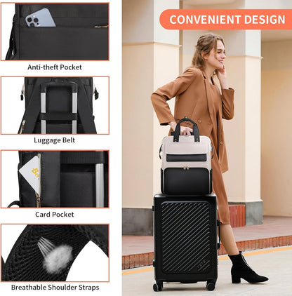 Lunch Backpack for Women, 15.6 Inch Laptop Backpack with Insulated Cooler Lunch box, Nurse Backpack for Teacher Work Travel College Picnic,Black-Grey