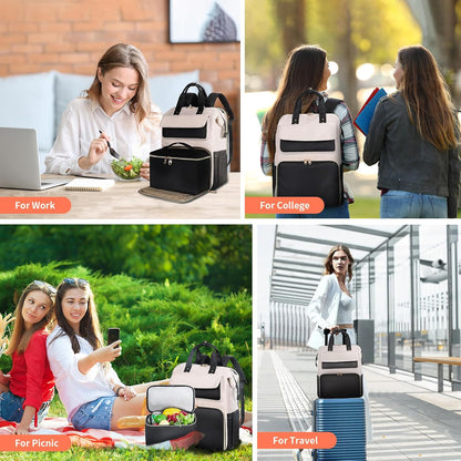 Lunch Backpack for Women, 15.6 Inch Laptop Backpack with Insulated Cooler Lunch box, Nurse Backpack for Teacher Work Travel College Picnic,Black-Grey