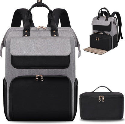 Lunch Backpack for Women, 15.6 Inch Laptop Backpack with Insulated Cooler Lunch box, Nurse Backpack for Teacher Work Travel College Picnic,Black-Grey