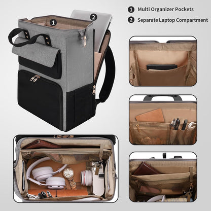 Lunch Backpack for Women, 15.6 Inch Laptop Backpack with Insulated Cooler Lunch box, Nurse Backpack for Teacher Work Travel College Picnic,Black-Grey