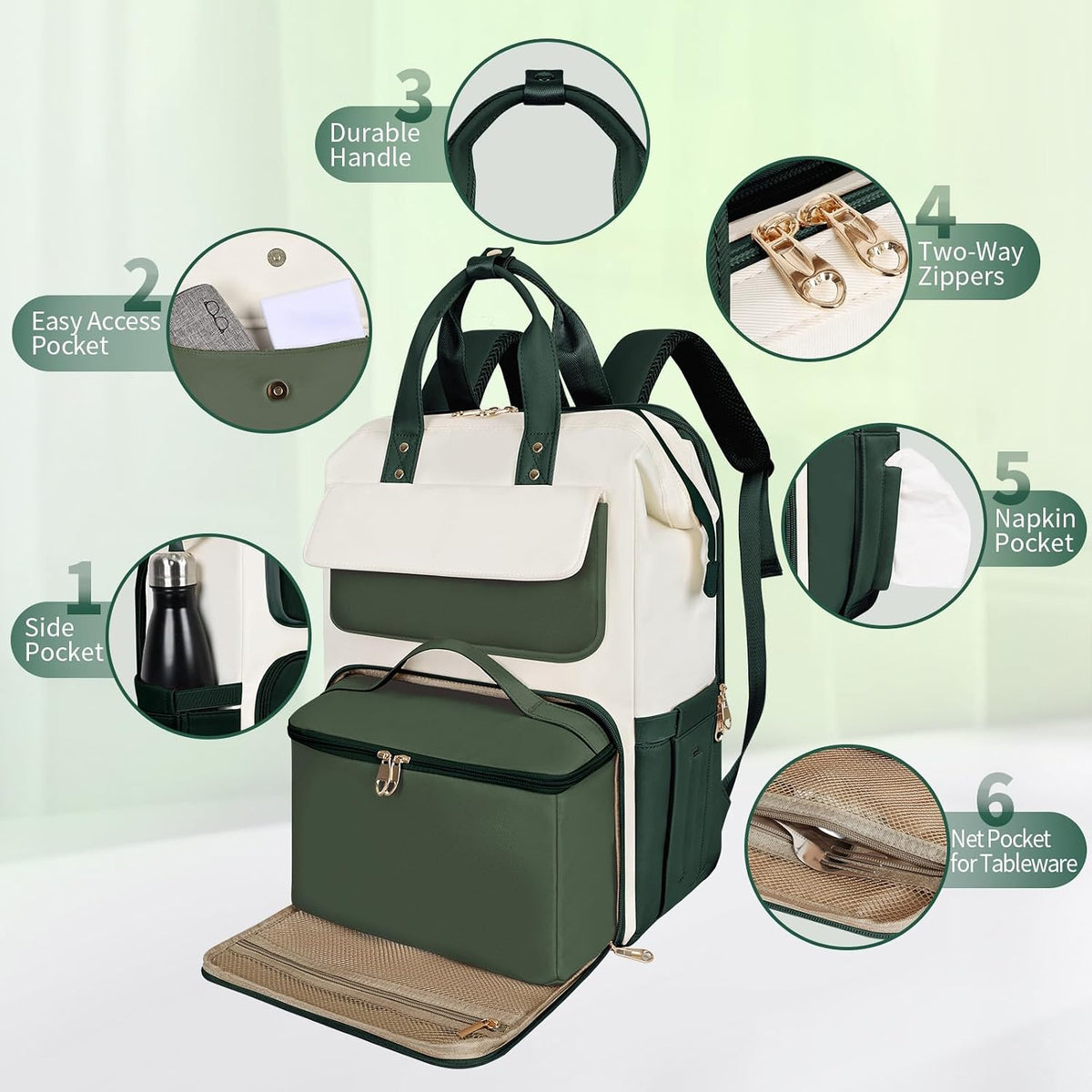 Lunch Backpack for Women, 15.6 Inch Laptop Backpack with Insulated Cooler Lunch box, Nurse Backpack for Teacher Work Travel College Picnic,Black-Grey