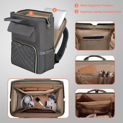 Lunch Backpack for Women, 15.6 Inch Laptop Backpack with Insulated Cooler Lunch box, Nurse Backpack for Teacher Work Travel College Picnic,Black-Grey