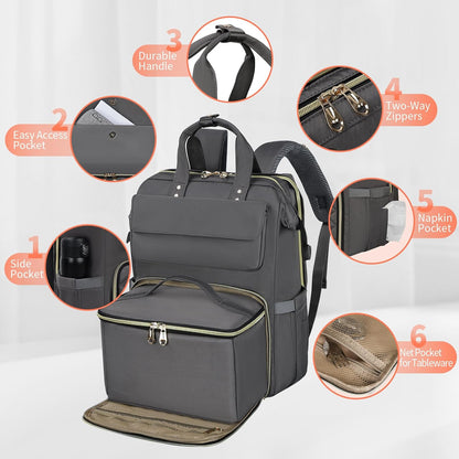 Lunch Backpack for Women, 15.6 Inch Laptop Backpack with Insulated Cooler Lunch box, Nurse Backpack for Teacher Work Travel College Picnic,Black-Grey