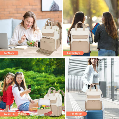 Lunch Backpack for Women, 15.6 Inch Laptop Backpack with Insulated Cooler Lunch box, Nurse Backpack for Teacher Work Travel College Picnic,Black-Grey