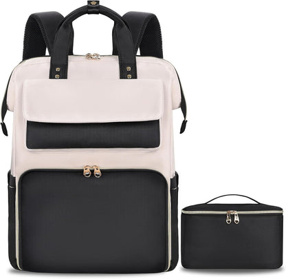 Lunch Backpack for Women, 15.6 Inch Laptop Backpack with Insulated Cooler Lunch box, Nurse Backpack for Teacher Work Travel College Picnic,Black-Grey