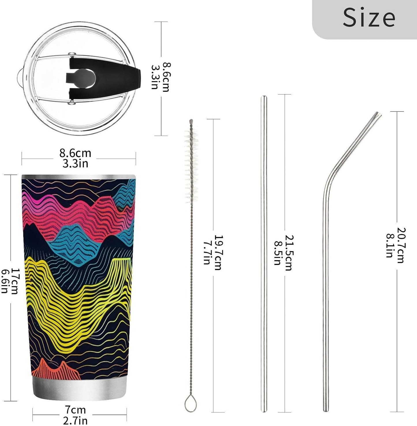 Colorful Waves Stainless Steel travel coffee cups with lids Leak Resistant Flip mugs for women for hot and cold drinks simple flip tumbler 20oz