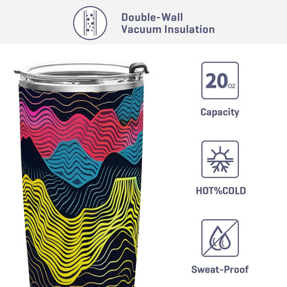Colorful Waves Stainless Steel travel coffee cups with lids Leak Resistant Flip mugs for women for hot and cold drinks simple flip tumbler 20oz