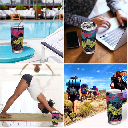 Colorful Waves Stainless Steel travel coffee cups with lids Leak Resistant Flip mugs for women for hot and cold drinks simple flip tumbler 20oz