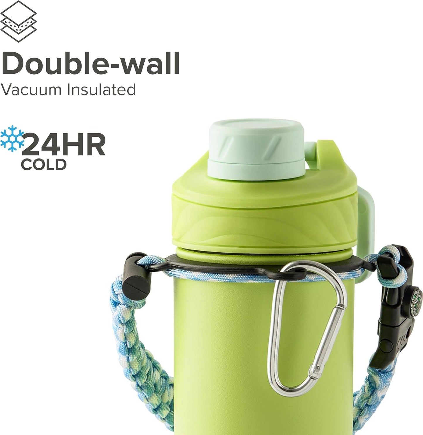 Zenith Chugger 40 oz Stainless Steel Bottle with Carabiner, Compass, Signal Whistle, and Fire Starter - Rain Powder Coat