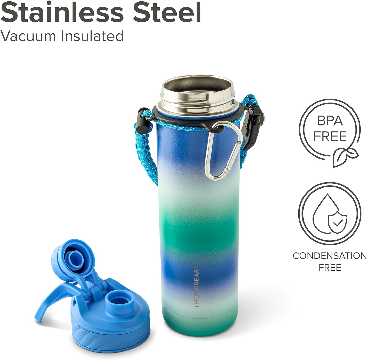 Zenith Chugger 40 oz Stainless Steel Bottle with Carabiner, Compass, Signal Whistle, and Fire Starter - Rain Powder Coat