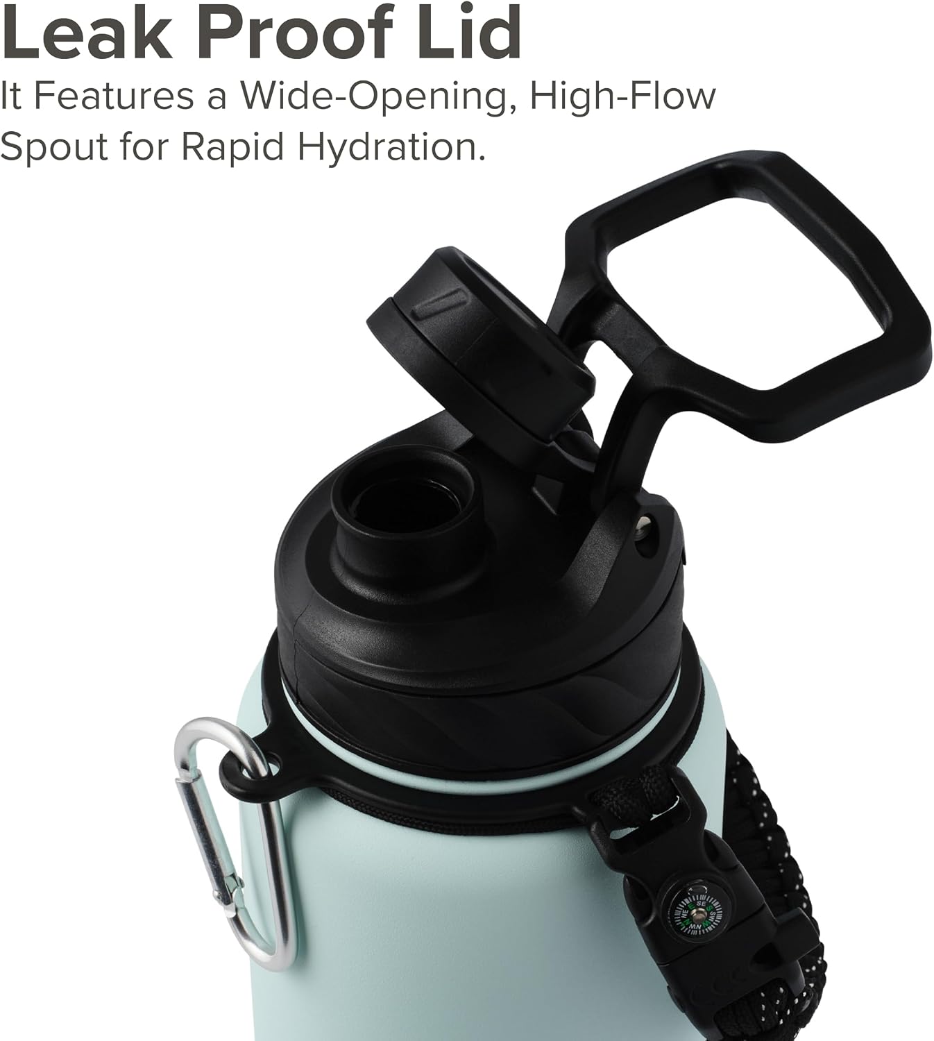 Zenith Chugger 40 oz Stainless Steel Bottle with Carabiner, Compass, Signal Whistle, and Fire Starter - Rain Powder Coat