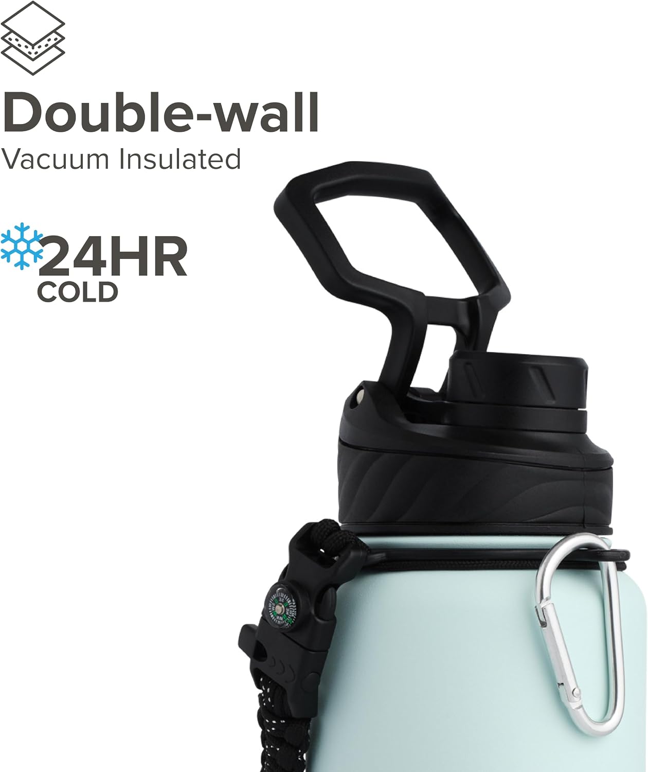 Zenith Chugger 40 oz Stainless Steel Bottle with Carabiner, Compass, Signal Whistle, and Fire Starter - Rain Powder Coat