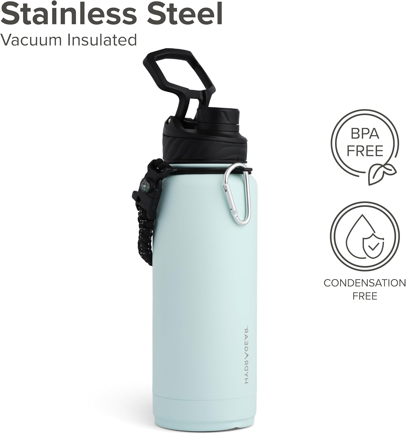 Zenith Chugger 40 oz Stainless Steel Bottle with Carabiner, Compass, Signal Whistle, and Fire Starter - Rain Powder Coat