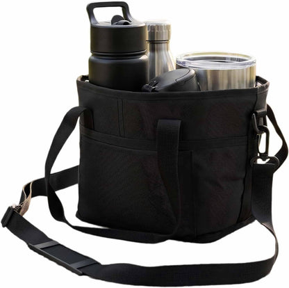 Family Size 4 Compartment Drink Bag Carrier, Insulated Multiple Tumbler Holder Caddy with Adjustable Strap, No-Spill Reusable Beverage Carrier for Travel, Picnics & Family Outings (Purple)