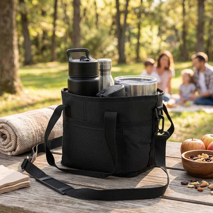 Family Size 4 Compartment Drink Bag Carrier, Insulated Multiple Tumbler Holder Caddy with Adjustable Strap, No-Spill Reusable Beverage Carrier for Travel, Picnics & Family Outings (Purple)