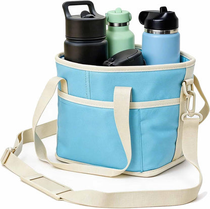 Family Size 4 Compartment Drink Bag Carrier, Insulated Multiple Tumbler Holder Caddy with Adjustable Strap, No-Spill Reusable Beverage Carrier for Travel, Picnics & Family Outings (Purple)