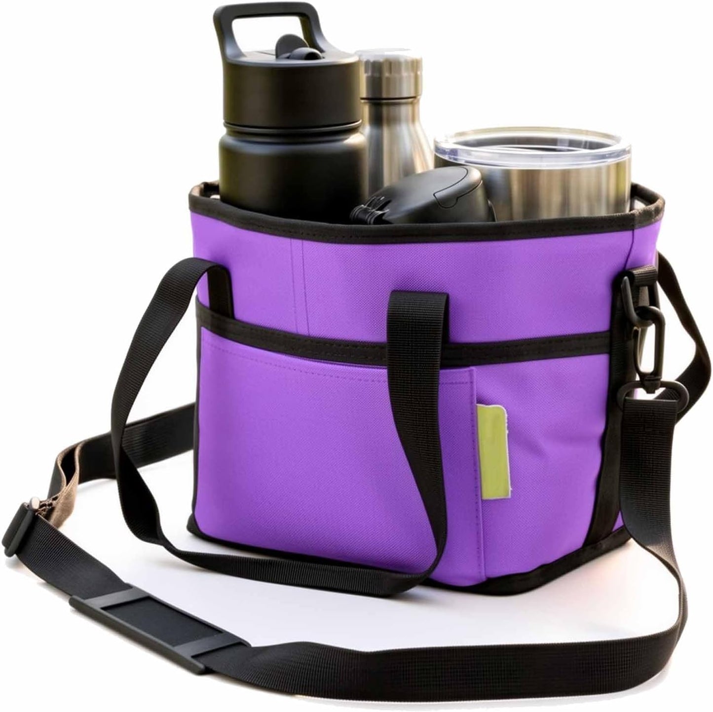 Family Size 4 Compartment Drink Bag Carrier, Insulated Multiple Tumbler Holder Caddy with Adjustable Strap, No-Spill Reusable Beverage Carrier for Travel, Picnics & Family Outings (Purple)