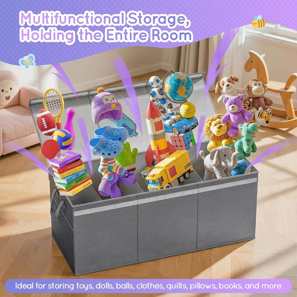 160L Extra Large Toy Box Storage with Lid, 40"x16"x16" Toy Chest