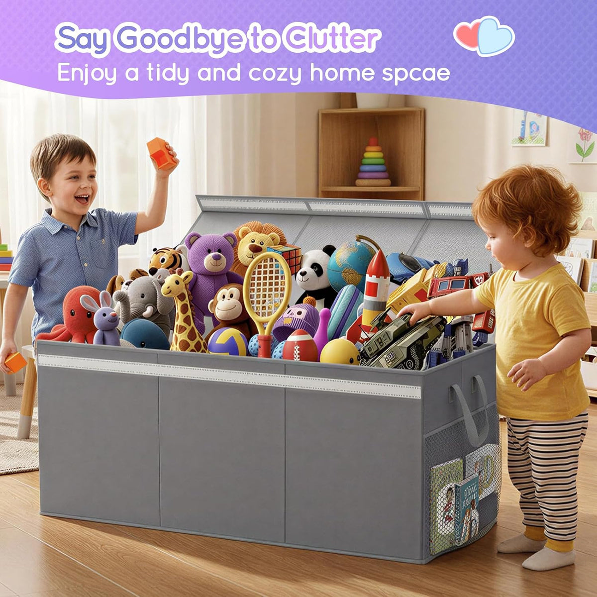 160L Extra Large Toy Box Storage with Lid, 40"x16"x16" Toy Chest