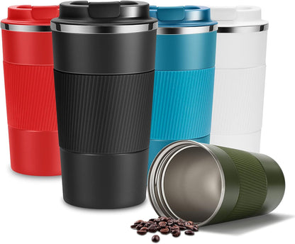 17oz Travel Coffee Mug Insulated Coffee Cups to Go with Leakproof Lid Vacuum Stainless Steel Double Walled Thermal Car Coffee Tumbler for Hot Cold Ice Tea Drinks Reusable (Black, 17oz)