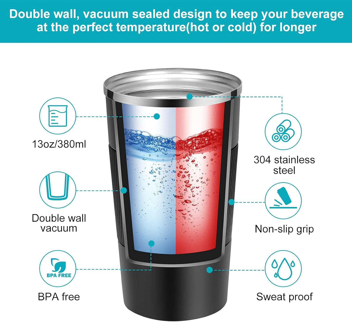 17oz Travel Coffee Mug Insulated Coffee Cups to Go with Leakproof Lid Vacuum Stainless Steel Double Walled Thermal Car Coffee Tumbler for Hot Cold Ice Tea Drinks Reusable (Black, 17oz)