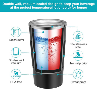 17oz Travel Coffee Mug Insulated Coffee Cups to Go with Leakproof Lid Vacuum Stainless Steel Double Walled Thermal Car Coffee Tumbler for Hot Cold Ice Tea Drinks Reusable (Black, 17oz)