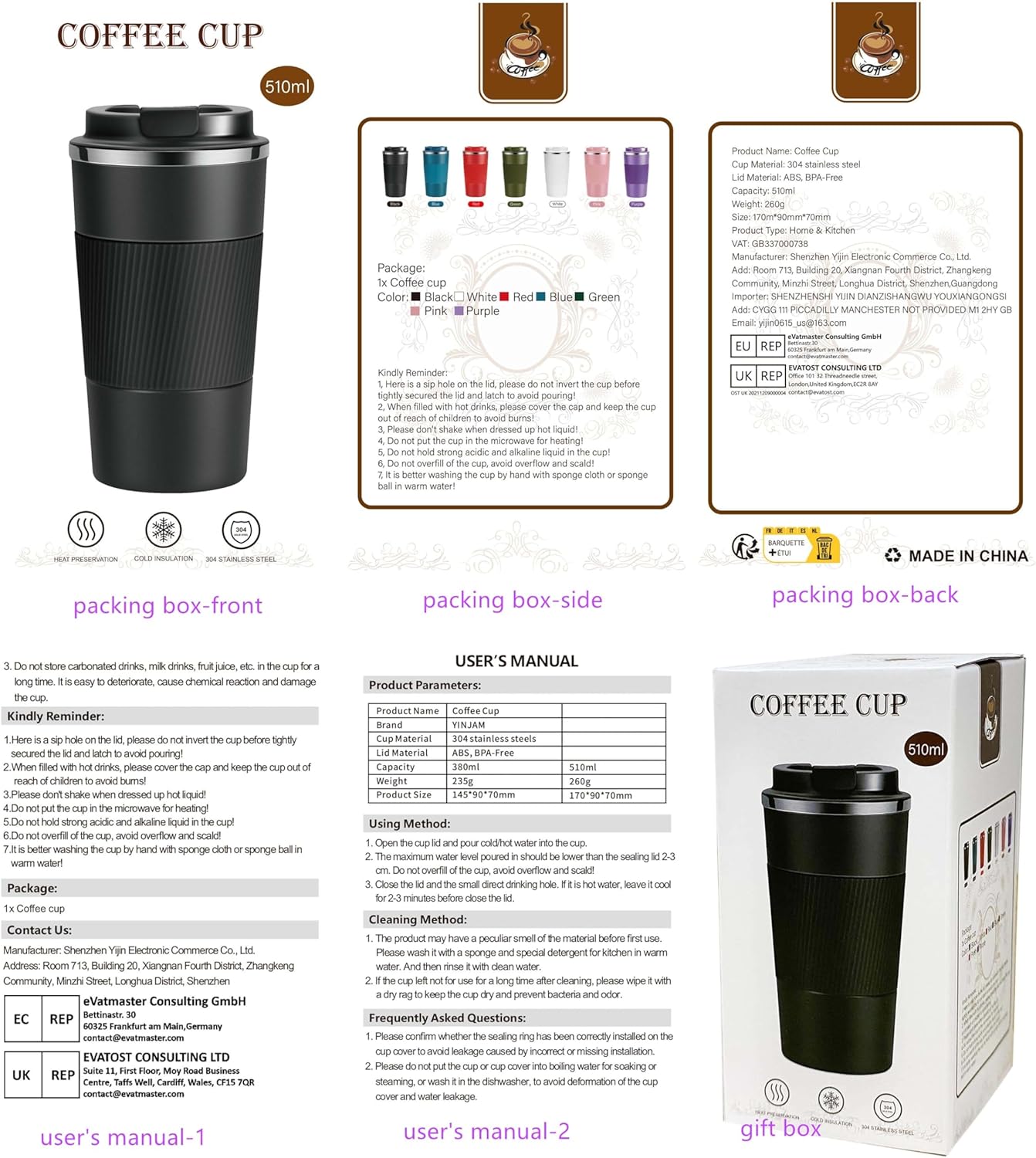 17oz Travel Coffee Mug Insulated Coffee Cups to Go with Leakproof Lid Vacuum Stainless Steel Double Walled Thermal Car Coffee Tumbler for Hot Cold Ice Tea Drinks Reusable (Black, 17oz)