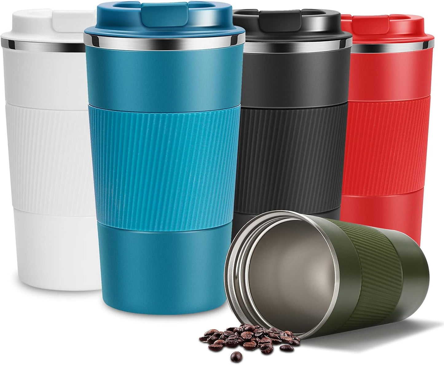 17oz Travel Coffee Mug Insulated Coffee Cups to Go with Leakproof Lid Vacuum Stainless Steel Double Walled Thermal Car Coffee Tumbler for Hot Cold Ice Tea Drinks Reusable (Black, 17oz)