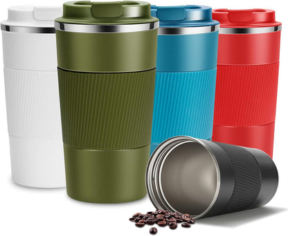 17oz Travel Coffee Mug Insulated Coffee Cups to Go with Leakproof Lid Vacuum Stainless Steel Double Walled Thermal Car Coffee Tumbler for Hot Cold Ice Tea Drinks Reusable (Black, 17oz)
