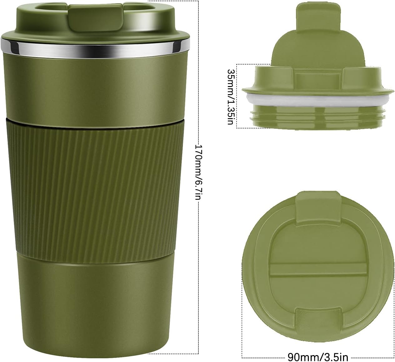 17oz Travel Coffee Mug Insulated Coffee Cups to Go with Leakproof Lid Vacuum Stainless Steel Double Walled Thermal Car Coffee Tumbler for Hot Cold Ice Tea Drinks Reusable (Black, 17oz)