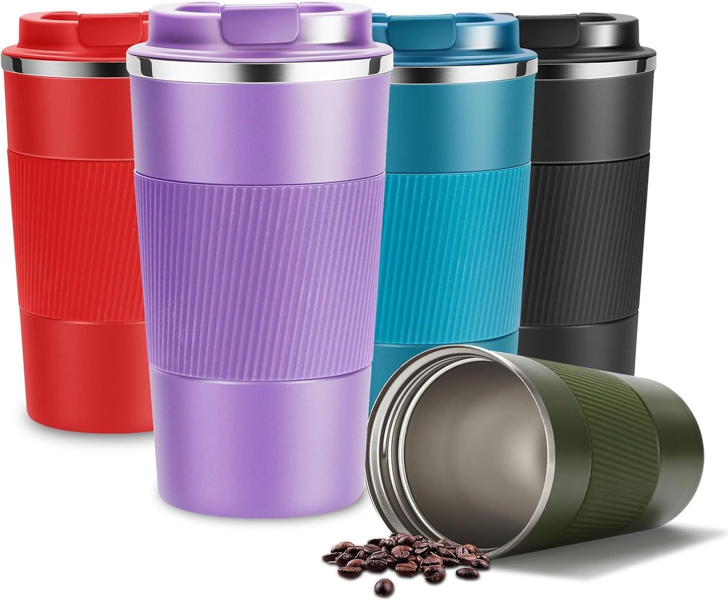 17oz Travel Coffee Mug Insulated Coffee Cups to Go with Leakproof Lid Vacuum Stainless Steel Double Walled Thermal Car Coffee Tumbler for Hot Cold Ice Tea Drinks Reusable (Black, 17oz)
