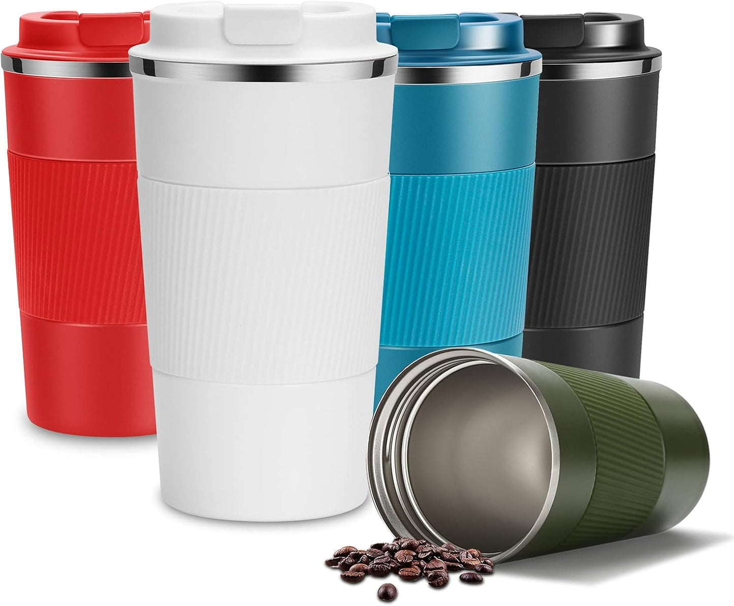 17oz Travel Coffee Mug Insulated Coffee Cups to Go with Leakproof Lid Vacuum Stainless Steel Double Walled Thermal Car Coffee Tumbler for Hot Cold Ice Tea Drinks Reusable (Black, 17oz)