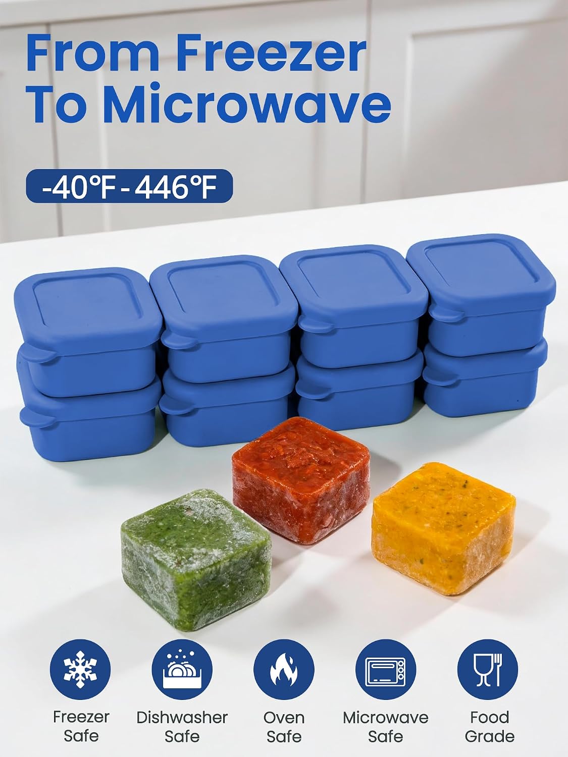 8 PCS 2 Cup Silicone Freezer Molds With Lid, 16oz, Blue