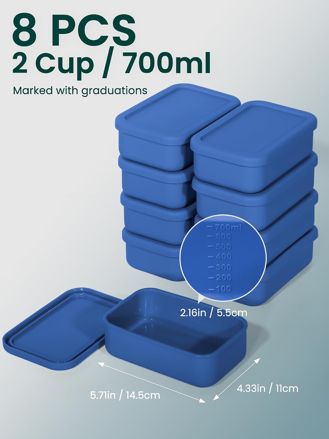 8 PCS 2 Cup Silicone Freezer Molds With Lid, 16oz, Blue