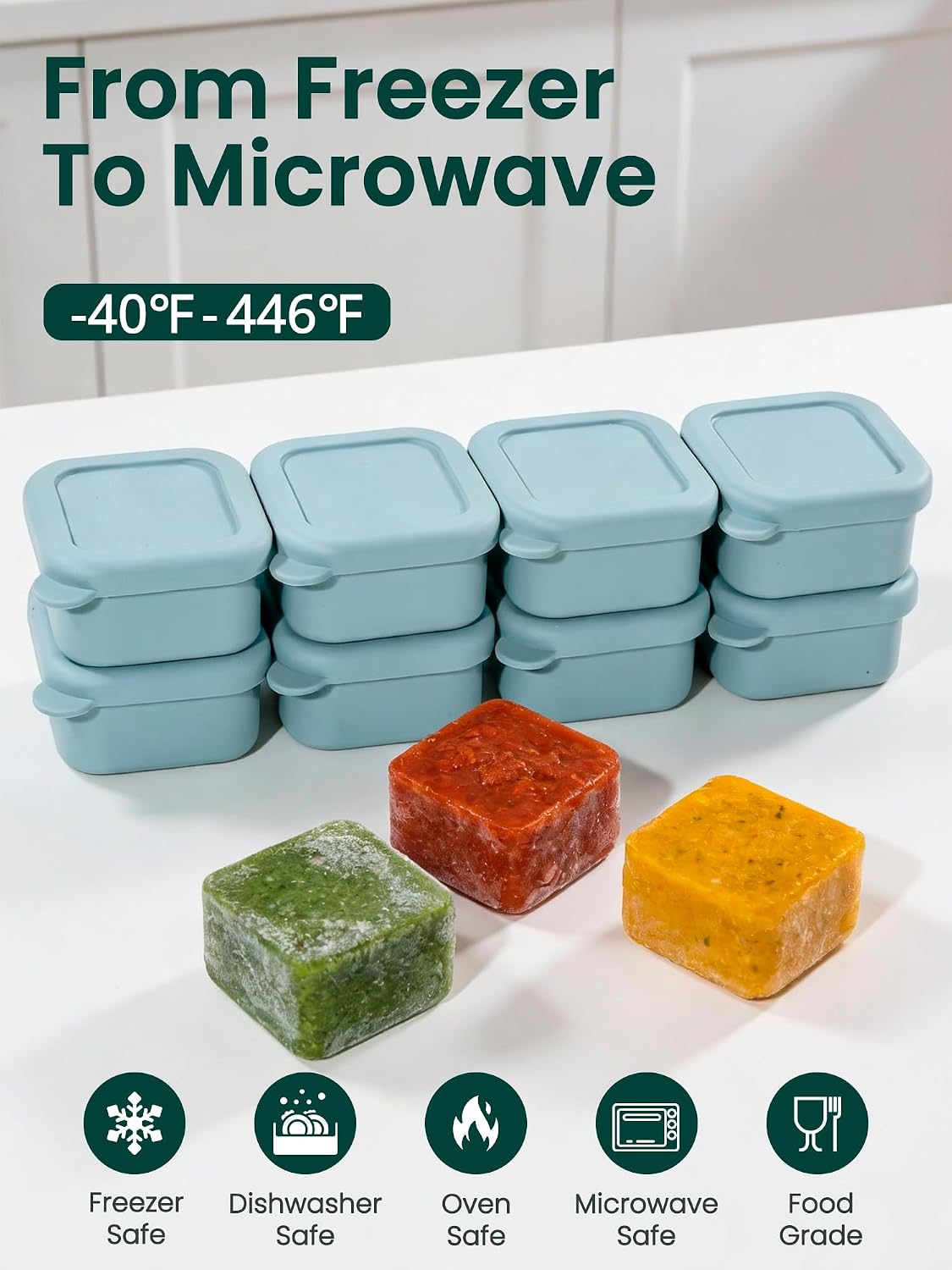 8 PCS 2 Cup Silicone Freezer Molds With Lid, 16oz, Blue