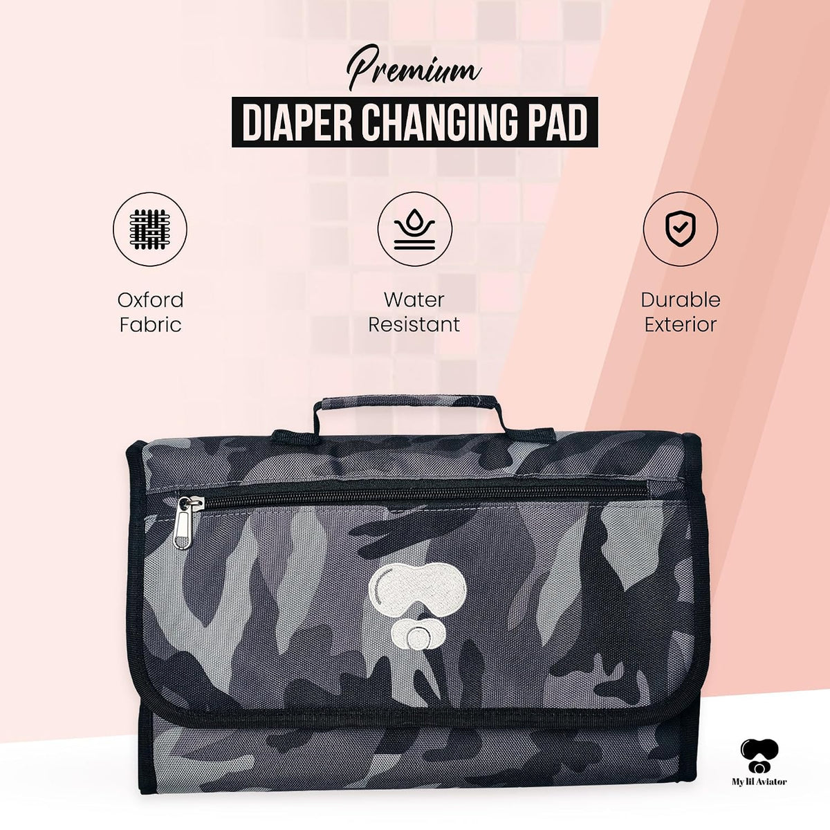 Black Grey Baby Camo Portable Diaper Changing Pad Waterproof Travel Mat