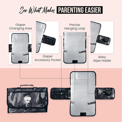 Black Grey Baby Camo Portable Diaper Changing Pad Waterproof Travel Mat